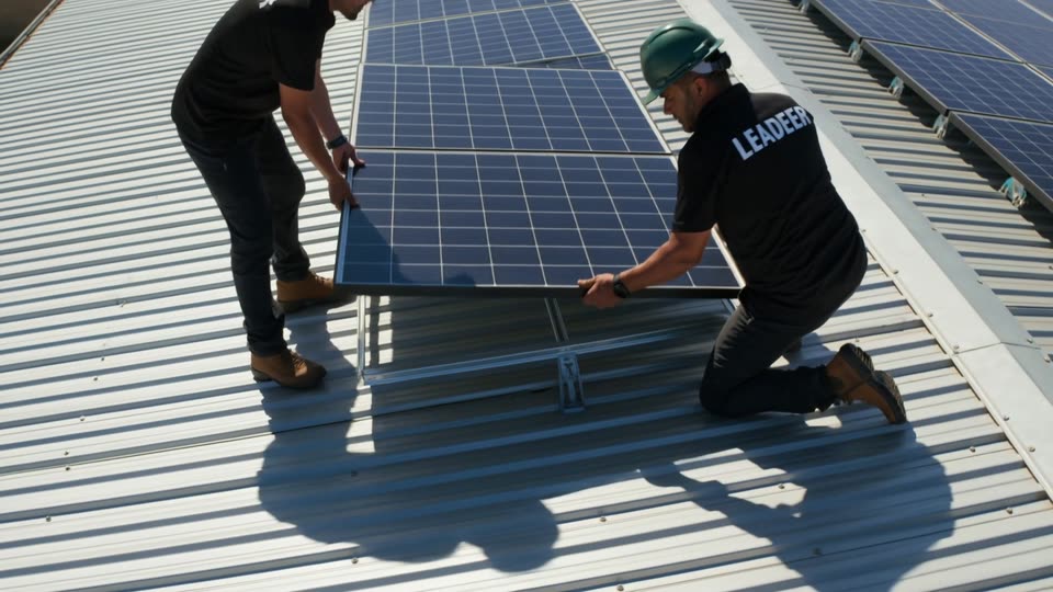 Commercial Solar Installation Cape Town - installers fitting solar panels on a commercial warehouse roof in Cape Town